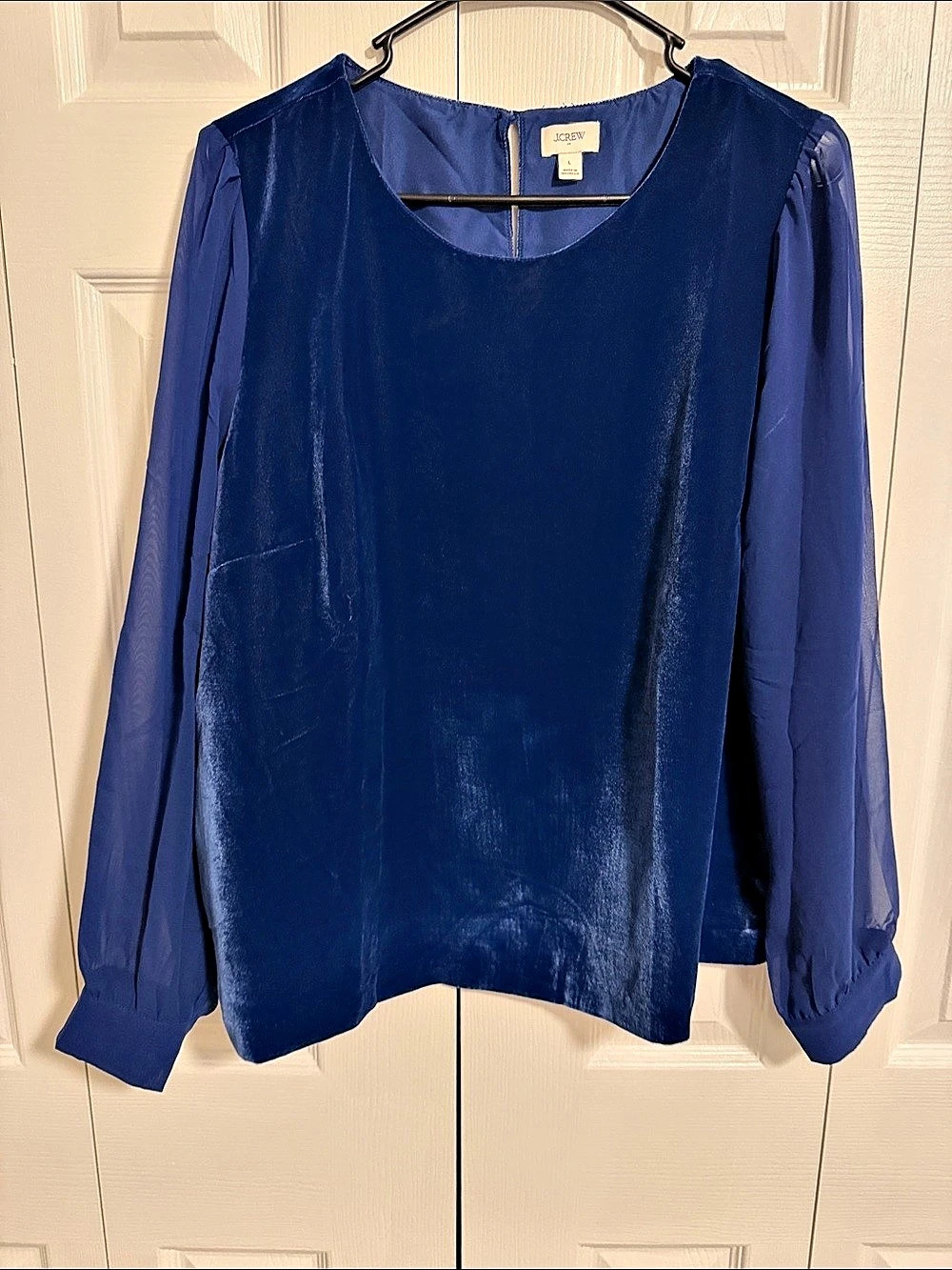 J.Crew Velvet Long Sleeve Blouse in Blue Size Large